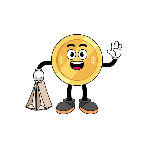 caricatura, de, baht tailandés, compras