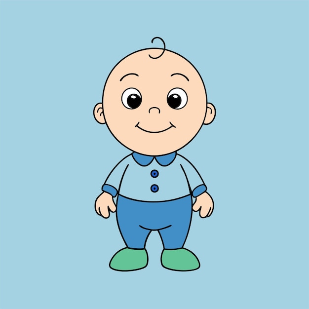 una caricatura de un bebé con una camisa azul y pantalones vaqueros azules
