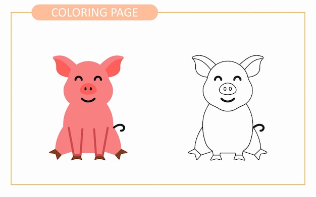 Caricatura de bebé Pink Pig kids libro para colorear o página