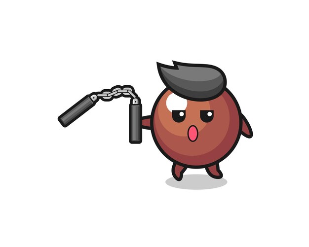 Caricatura de bola de chocolate usando nunchaku