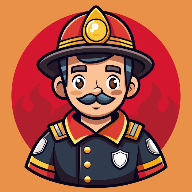 Vector una caricatura de un bombero con un bombero en su uniforme