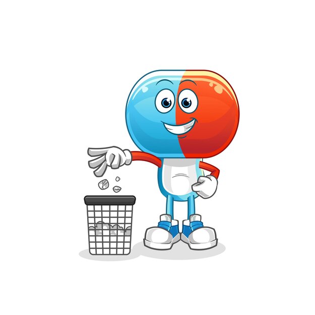 caricatura de la cabeza de la cápsula Lanza la mascota de la basura. vector de dibujos animados