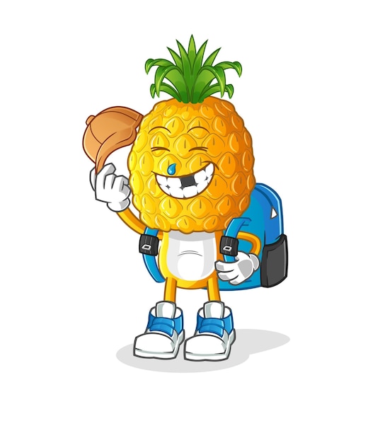 la caricatura de la cabeza de piña va al vector de la escuela. personaje animado