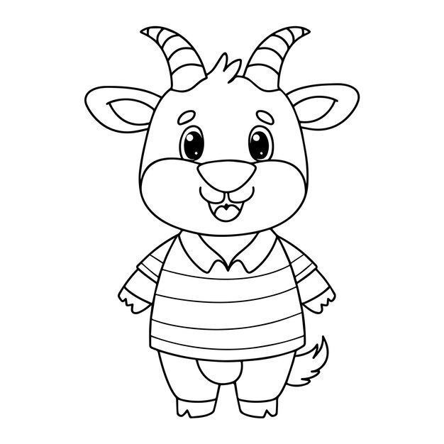 Caricatura de una cabra con camisa para colorear página de ilustración vector para niños libro para colorear