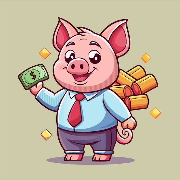 una caricatura de una caja de ahorros con una bolsa de dinero en la mano