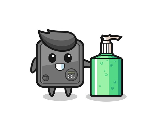 Caricatura de caja de seguridad linda con desinfectante de manos, diseño de estilo lindo para camiseta, pegatina, elemento de logotipo