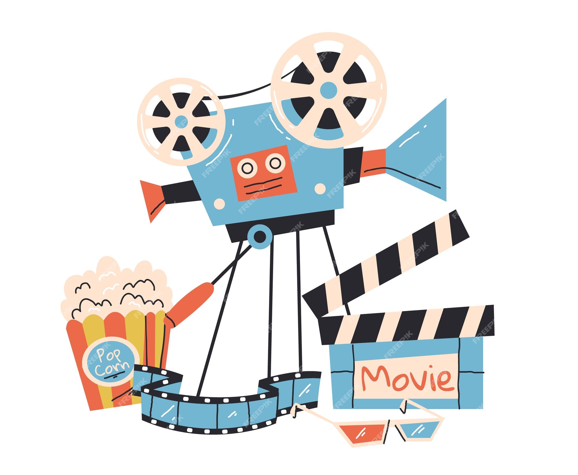 Películas De Zombies Completas En Español 2020 Una caricatura de una cámara de cine con un letrero que dice "película
