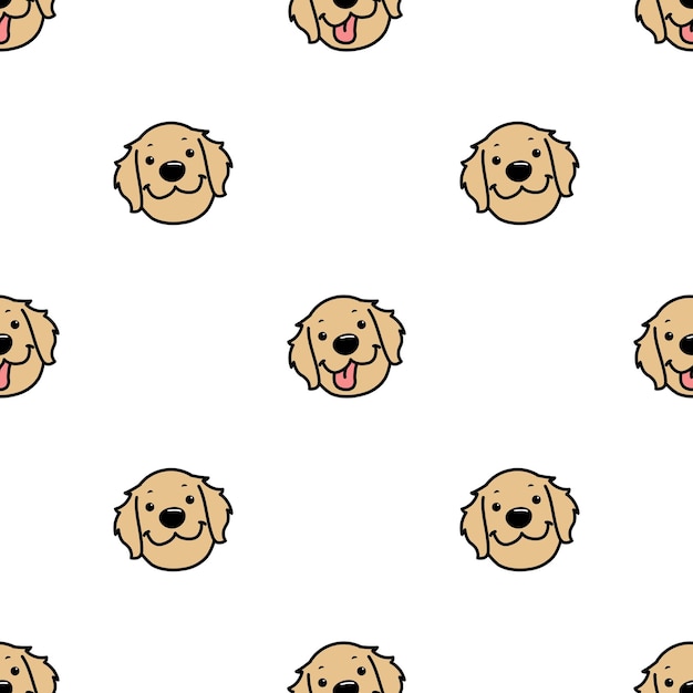 Caricatura de cara de perro golden retriever divertida con ilustración vectorial de patrón sin costuras