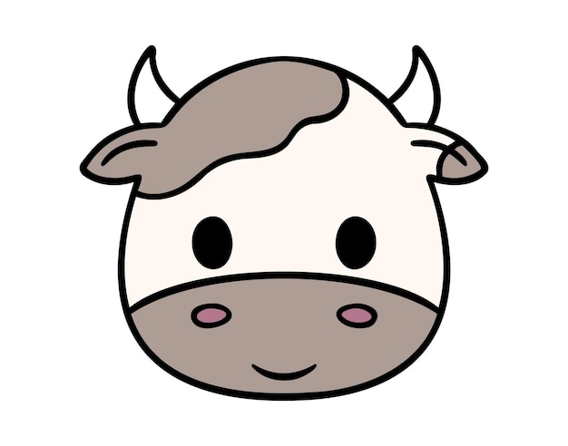 Caricatura de cara de vaca con un personaje de color dibujado a mano con un icono dibujando un clip de caricatura de rostro de vaca con una cara de vaca