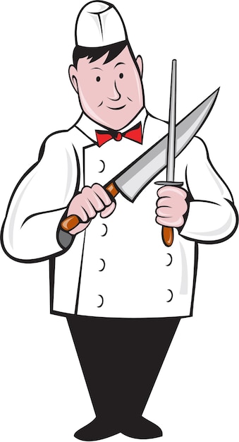 Caricatura de un carnicero afilando un cuchillo