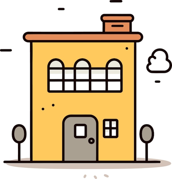 una caricatura de una casa amarilla con una nube en el fondo