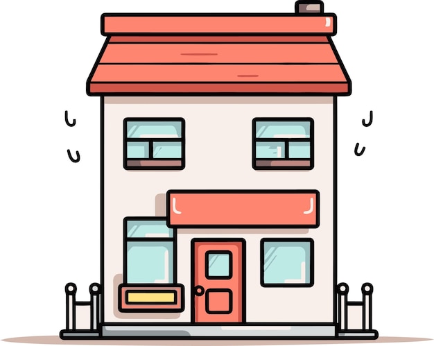 una caricatura de una casa con un techo rojo y un letrero que dice la casa