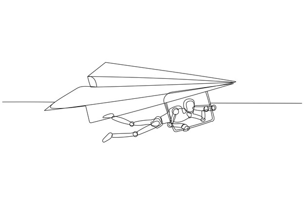 Caricatura del chatbot Vector RobotAI en la ciencia y los negocios en vuelo