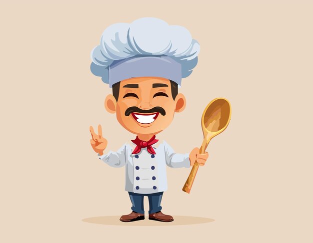 una caricatura de un chef con una cuchara y una cuchara