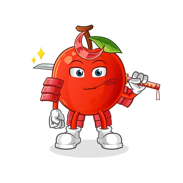 La caricatura de cherry samurai. mascota de dibujos animados