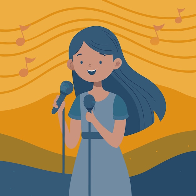 una caricatura de una chica cantando delante de un micrófono