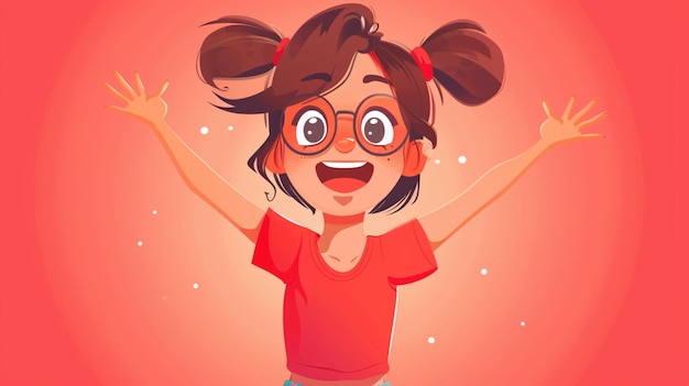 Vector una caricatura de una chica con gafas en la cabeza