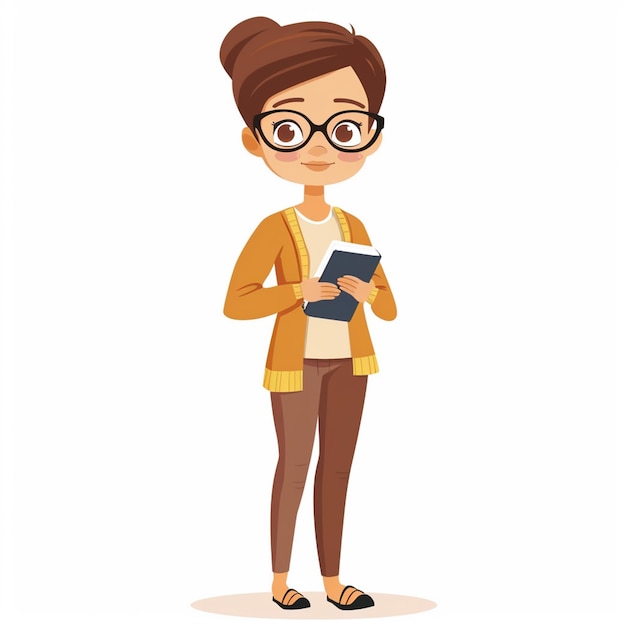 una caricatura de una chica con gafas leyendo un libro