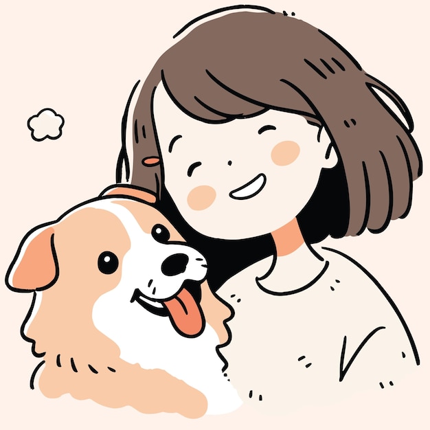Caricatura de una chica linda y un perro encantador