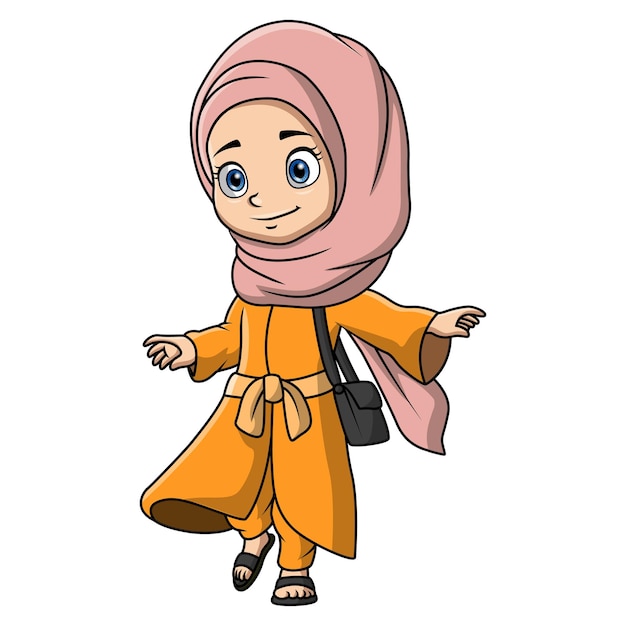 Caricatura de una chica musulmana feliz y linda