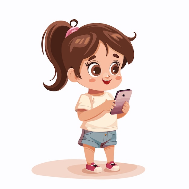 una caricatura de una chica sosteniendo un teléfono con una foto de una niña en él