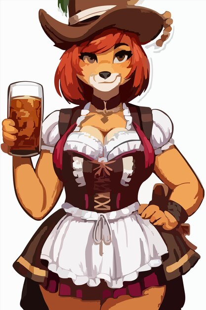 Vector una caricatura de una chica sosteniendo un vaso de cerveza