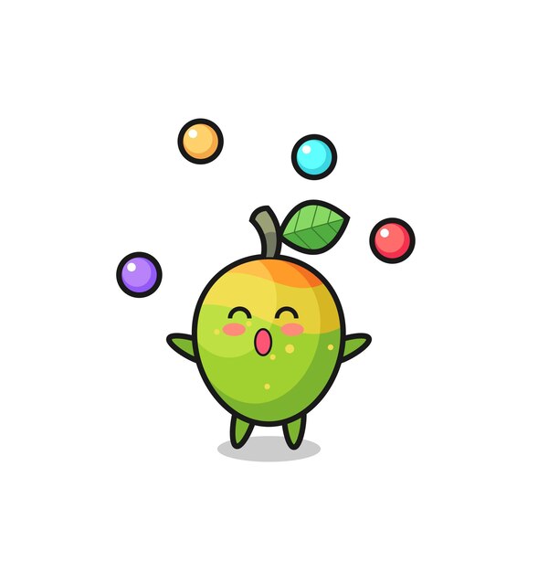 La caricatura de circo de mango haciendo malabares con una pelota, diseño de estilo lindo para camiseta, pegatina, elemento de logotipo