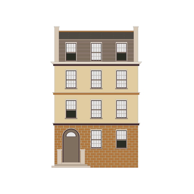 Vector caricatura clásica de fachada de edificio plana y colorida sobre fondo blanco ilustración vectorial