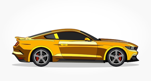 Vector caricatura de coche amarillo con detalles laterales y efecto de sombra