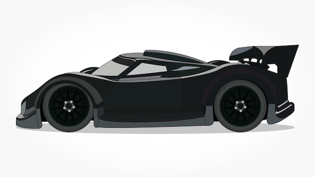 Caricatura de coche de carreras negro con detalle lateral y efecto de sombra