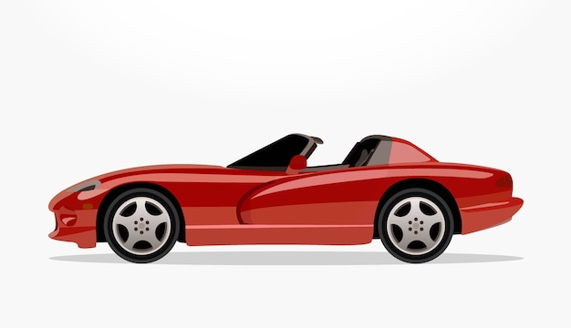 caricatura de coche convertible rojo con lado detallado y efecto de sombra