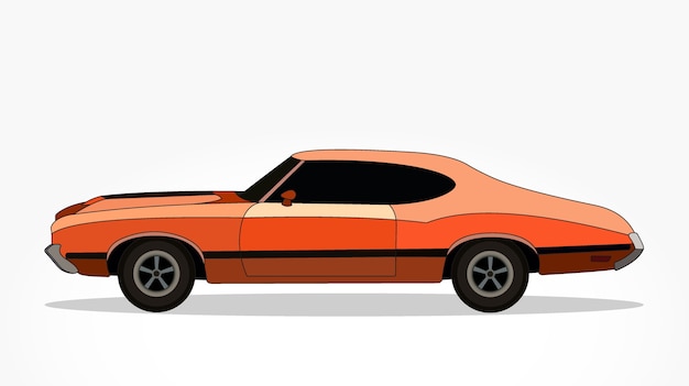 Caricatura de coche naranja con lado detallado y efecto de sombra