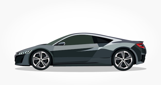 caricatura de coche sedán negro con detalle lado y efecto de sombra