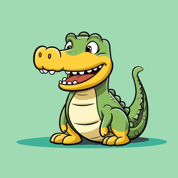 Vector una caricatura de un cocodrilo con la boca abierta y un fondo verde.