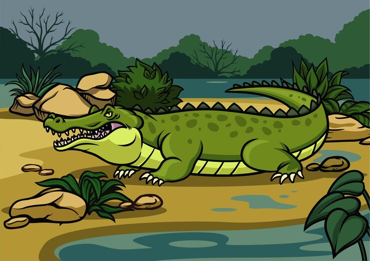 Vector una caricatura de un cocodrilo con un cocodril en la espalda