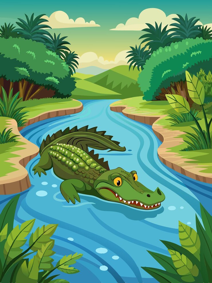 Vector una caricatura de un cocodrilo con un cocodril en el frente