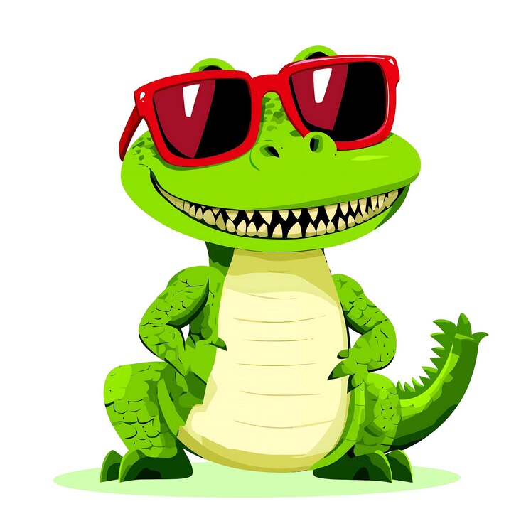 Vector una caricatura de un cocodrilo con gafas de sol y un par de gafas de sol