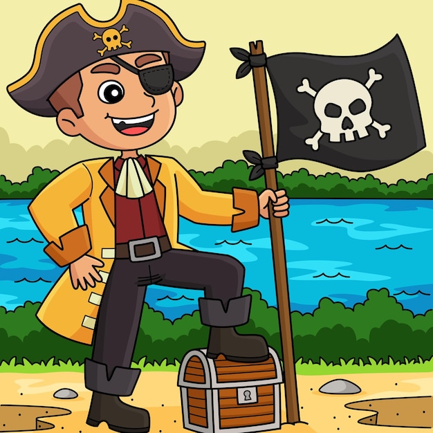 Caricatura en color de la bandera del pirata Jolly Roger