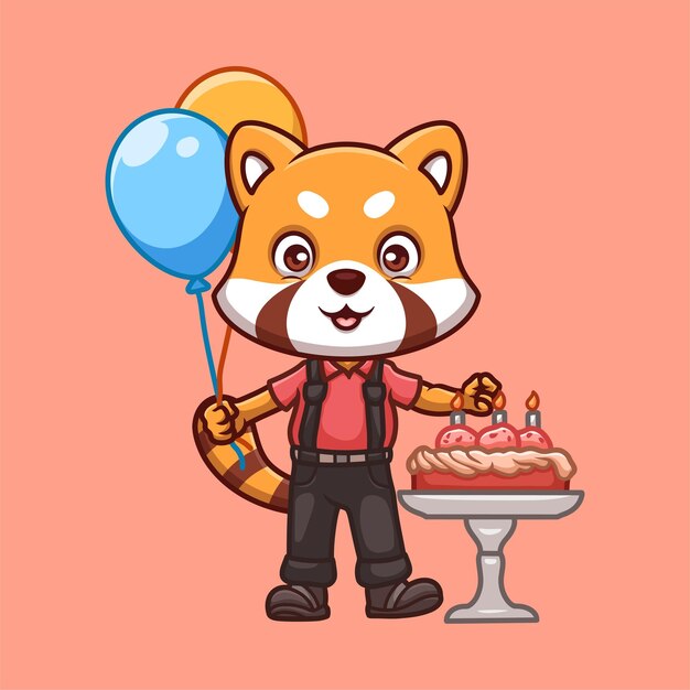 Caricatura del cumpleaños del panda rojo