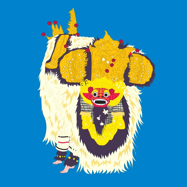 Vector una caricatura de una danza tradicional barongan de bali indonesia