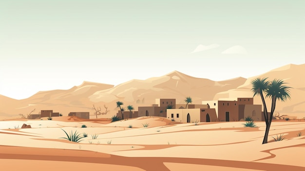 Vector una caricatura de un desierto con montañas y desierto en el fondo