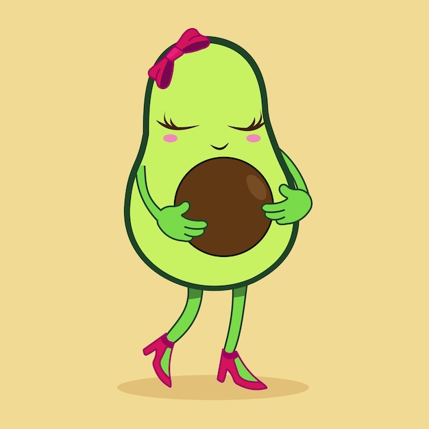 Vector caricatura, dibujo, de, un, lindo, aguacate