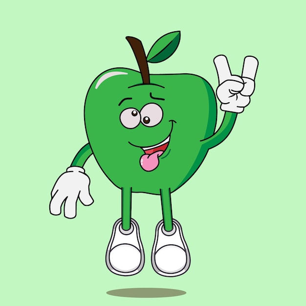 caricatura, dibujo, de, lindo, manzana, saltar