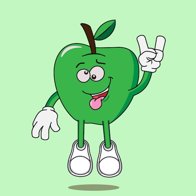 Vector caricatura, dibujo, de, lindo, manzana, saltar