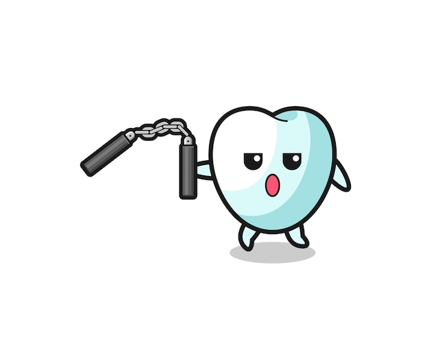Caricatura de diente usando nunchaku