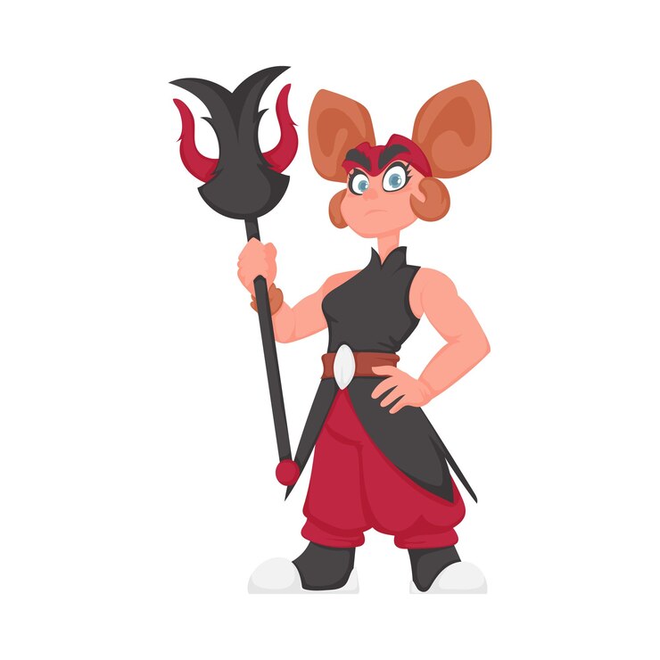 Vector caricatura divertida y fabulosa chica guerrera china estilo de dibujos animados