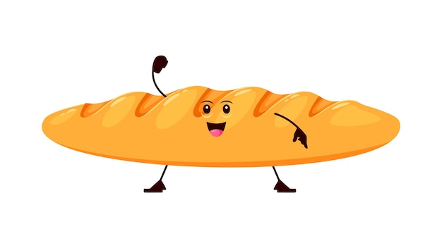 Caricatura divertida de pan de baguette y personaje de la panadería