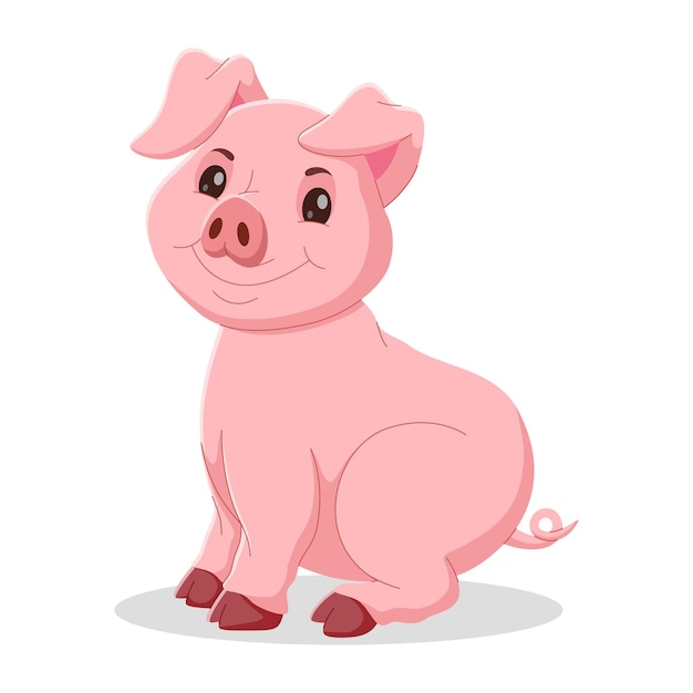 caricatura, divertido, cerdo, sentado, vector, ilustración