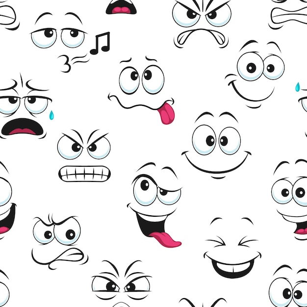 caricatura, divertido, emoji, caras, seamless, patrón