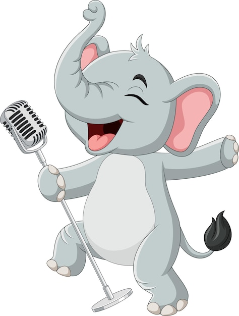 Una caricatura de un elefante feliz cantando